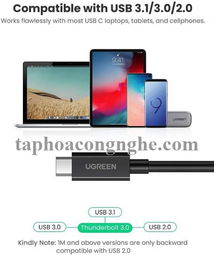 Ugreen 80324 0.5M 40Gbps 100W USB 3.1 cáp USB type C Thunderbolt 3 hỗ trợ PD màu đen US341 30080324